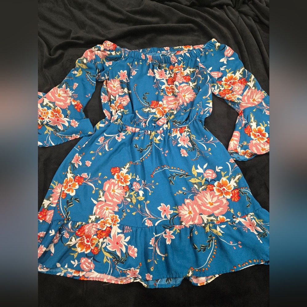 Floral Off-Shoulder Dress - Blue Floral